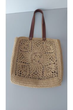 modaaybe Hasır Kağıt Ip Çiçek Motif El Örgüsü Çanta