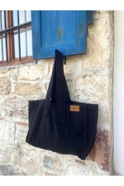 LUNAFEL Siyah Körüklü Bez Kol Omuz Çantası - Büyük Boy