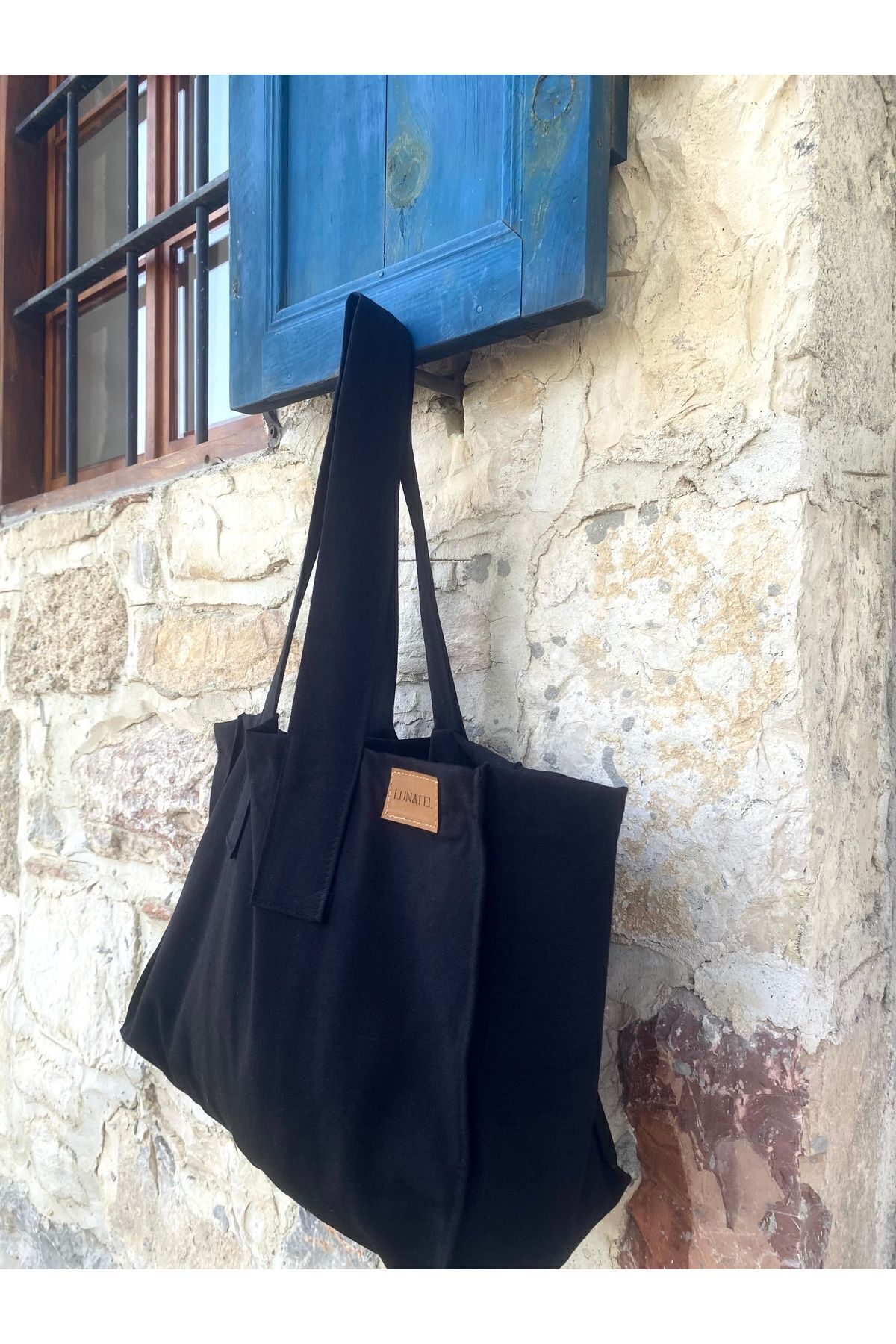 LUNAFEL Siyah Körüklü Bez Kol Omuz Çantası - Büyük Boy - Görsel 2