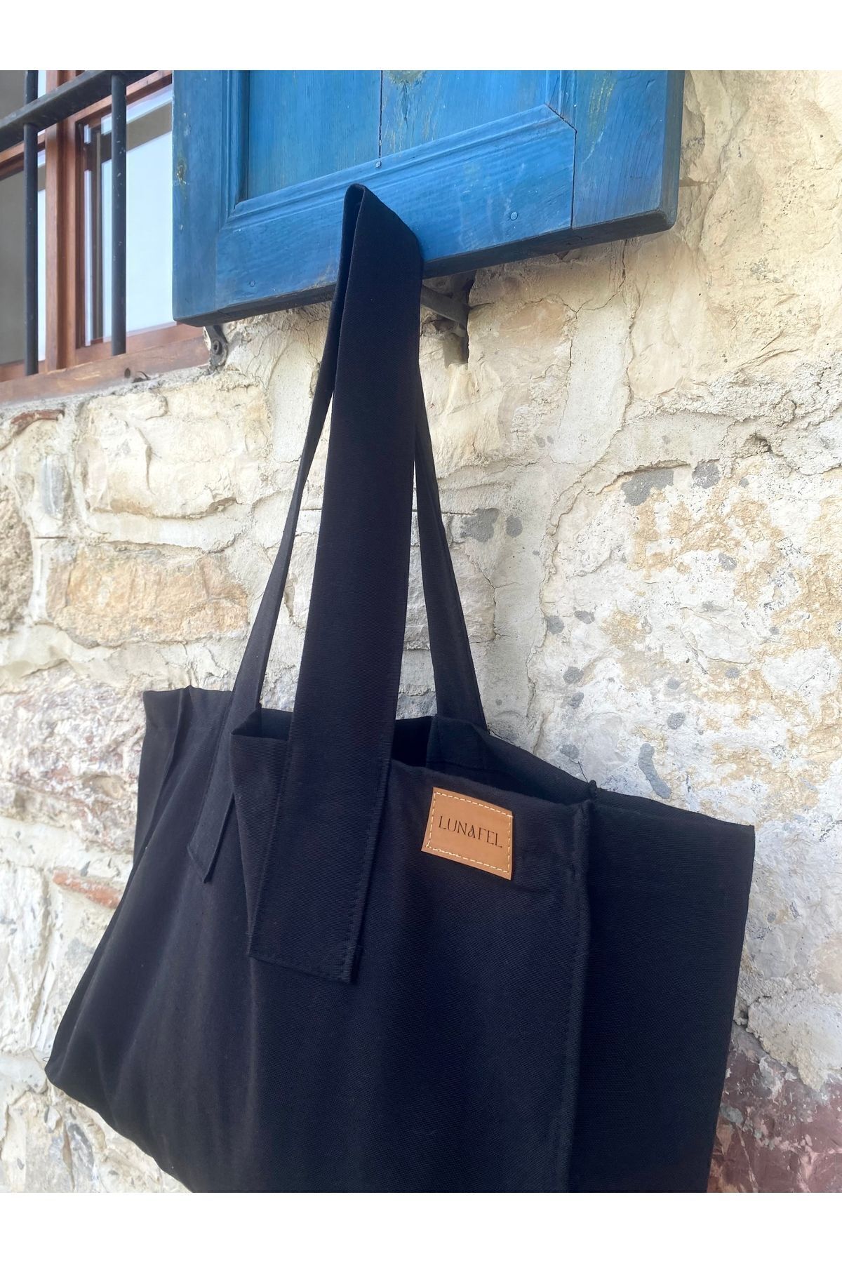 LUNAFEL Siyah Körüklü Bez Kol Omuz Çantası - Büyük Boy - Görsel 3