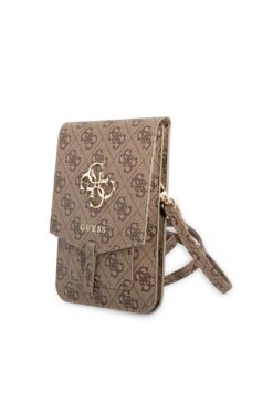 Guess Lisanslı Omuz Çantası Askılı Mıknatıs Kapaklı 4G Desen 4G Logolu 5 Hazneli Kahverengi