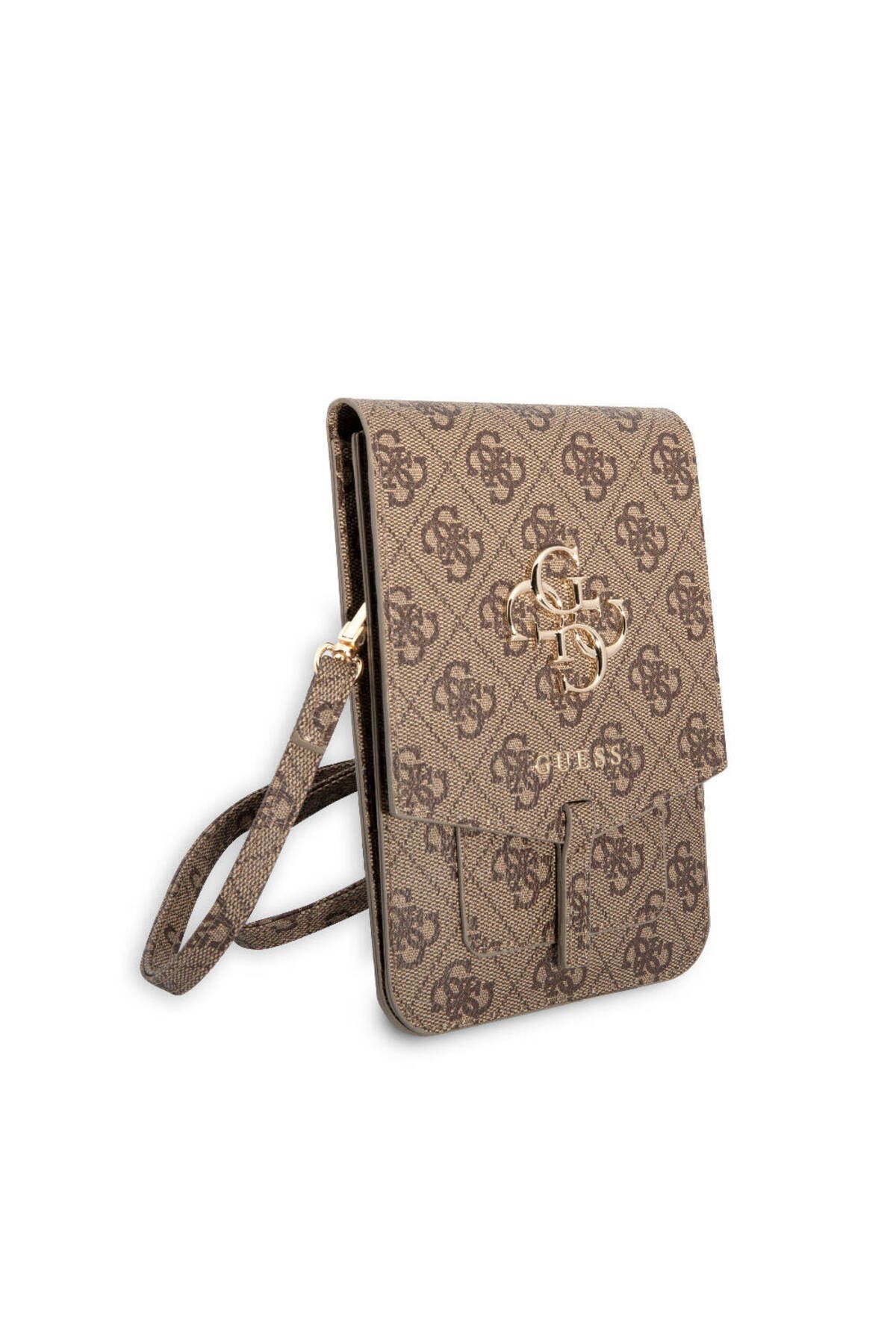 Guess Lisanslı Omuz Çantası Askılı Mıknatıs Kapaklı 4G Desen 4G Logolu 5 Hazneli Kahverengi - Görsel 2