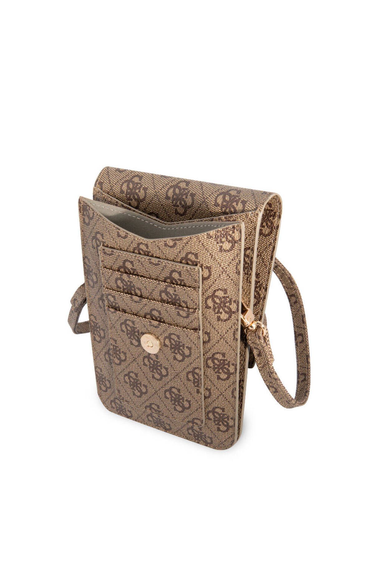 Guess Lisanslı Omuz Çantası Askılı Mıknatıs Kapaklı 4G Desen 4G Logolu 5 Hazneli Kahverengi - Görsel 3