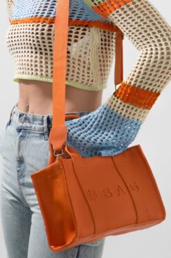 Baghashtag Turuncu Deri Mini Tote Çanta
