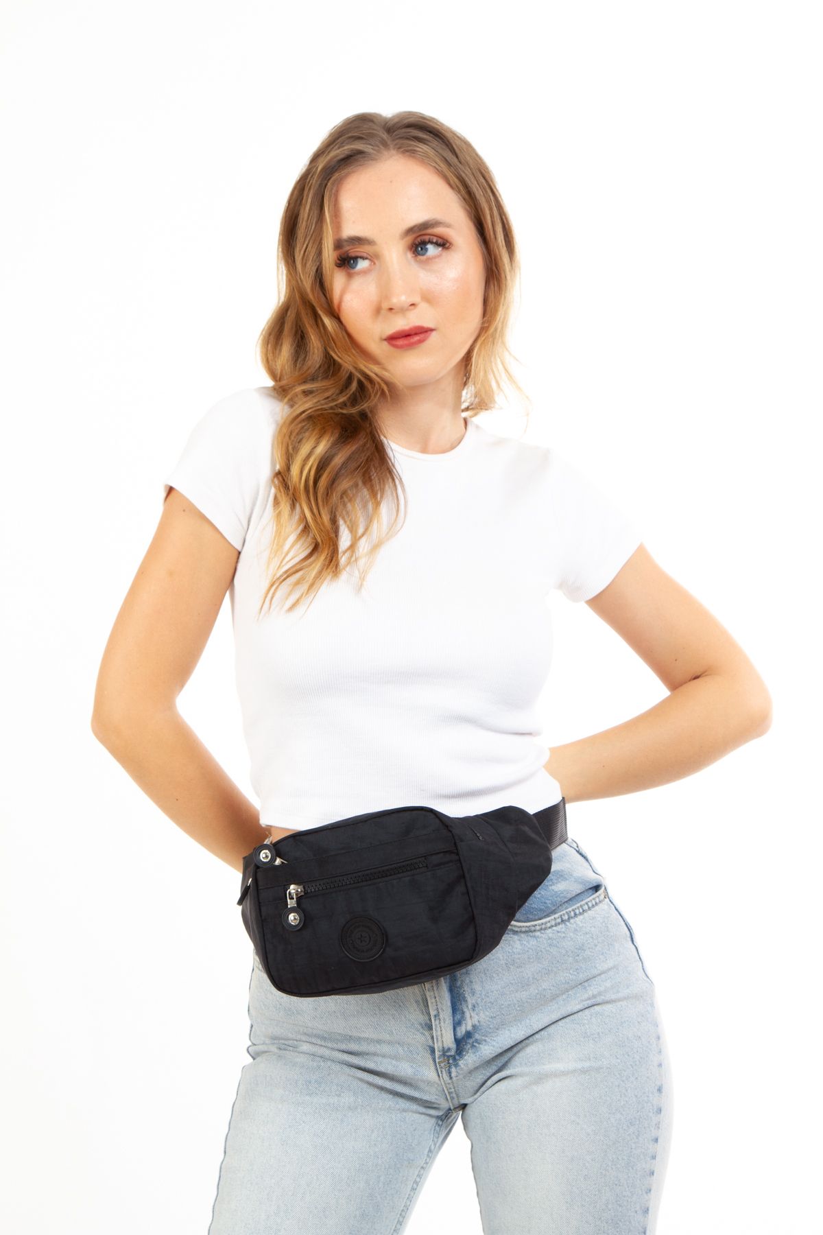 Adelina Bags Unisex Krinkıl Kumaş Bel Ve Çapraz Askılı Göğüs Omuz Çanta Freebag Siyah - Görsel 5