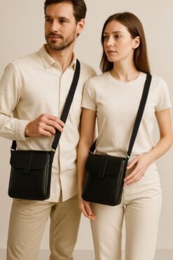 natderi Hakiki Deri Unisex Omuz Ve Postacı Çanta - Ayarlanabilir Askılı Siyah Renk 20x25 Cm