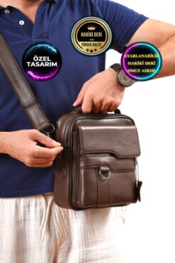 CüzCan Wiexer Kahverengi Hakiki Deri Erkek El Ve Omuz Çantası (AYARLANABİLİR OMUZ ASKILI)