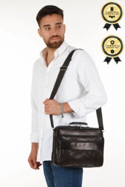 Newish Polo Kasalı Battal Boy Erkek Hakiki Deri El Ve Omuz Askılı Çanta Siyah