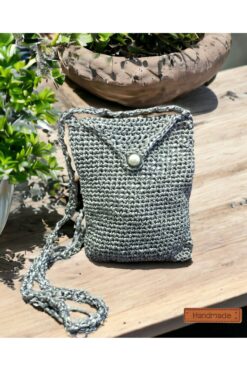 Maviaybilisim HandMade Tasarım Örgü Omuz Çantası Koyu Gri