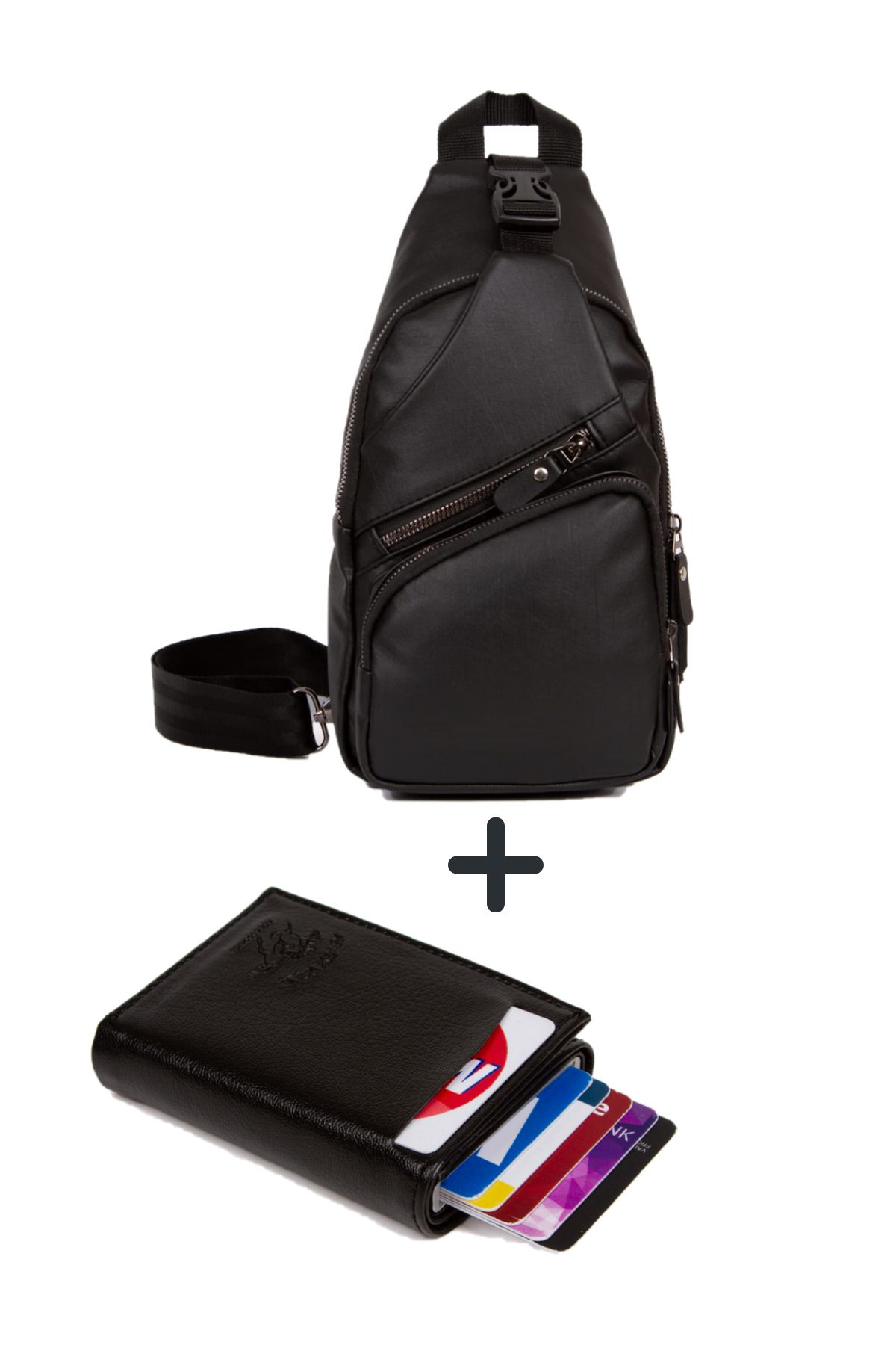 Newish Vegan deri Çapraz BEl Ve Omuz Çantası Mekanizmalı Cüzdan Ve Kartlık