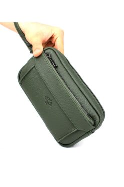 deri,se club Erkek Haki Renk Lüks El Ve Bileklik Kemerli Portföy El Çantası