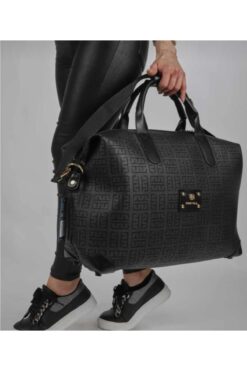 ST Bags Miami Polo Büyük Boy Baskılı Siyah Valiz Tarzı El Ve Omuz Çantası