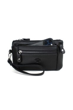 deri,se club Erkek Siyah Çok Bölmeli Bileklik Kemerli El Bantlı Portföy Çanta El Çantası