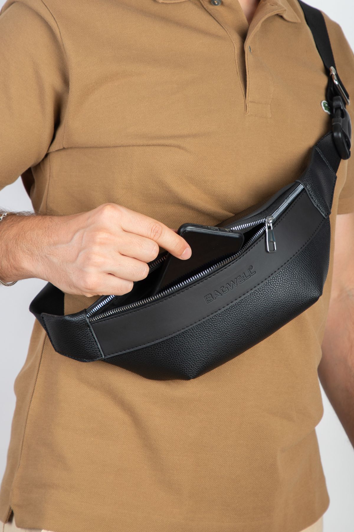 BAGWELL Çapraz Çift Gözlü Vegan Deri Göğüs ve Bel Çanta - Görsel 4