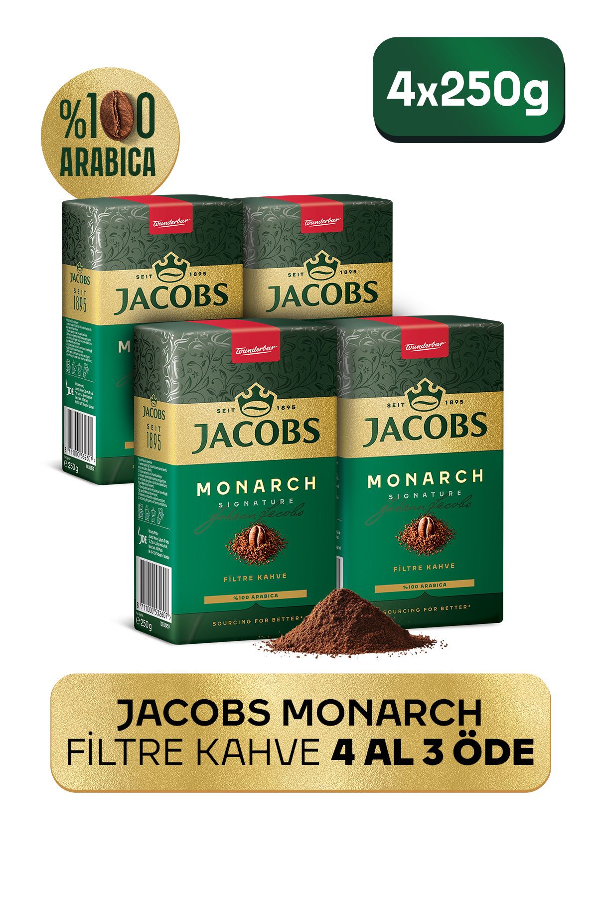 Jacobs Monarch Filtre Kahve 250 gr X 4 Paket