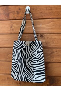 fimugift Zebra Körüklü Keten Çevre Dostu Bez Çanta, Omuz Çantası