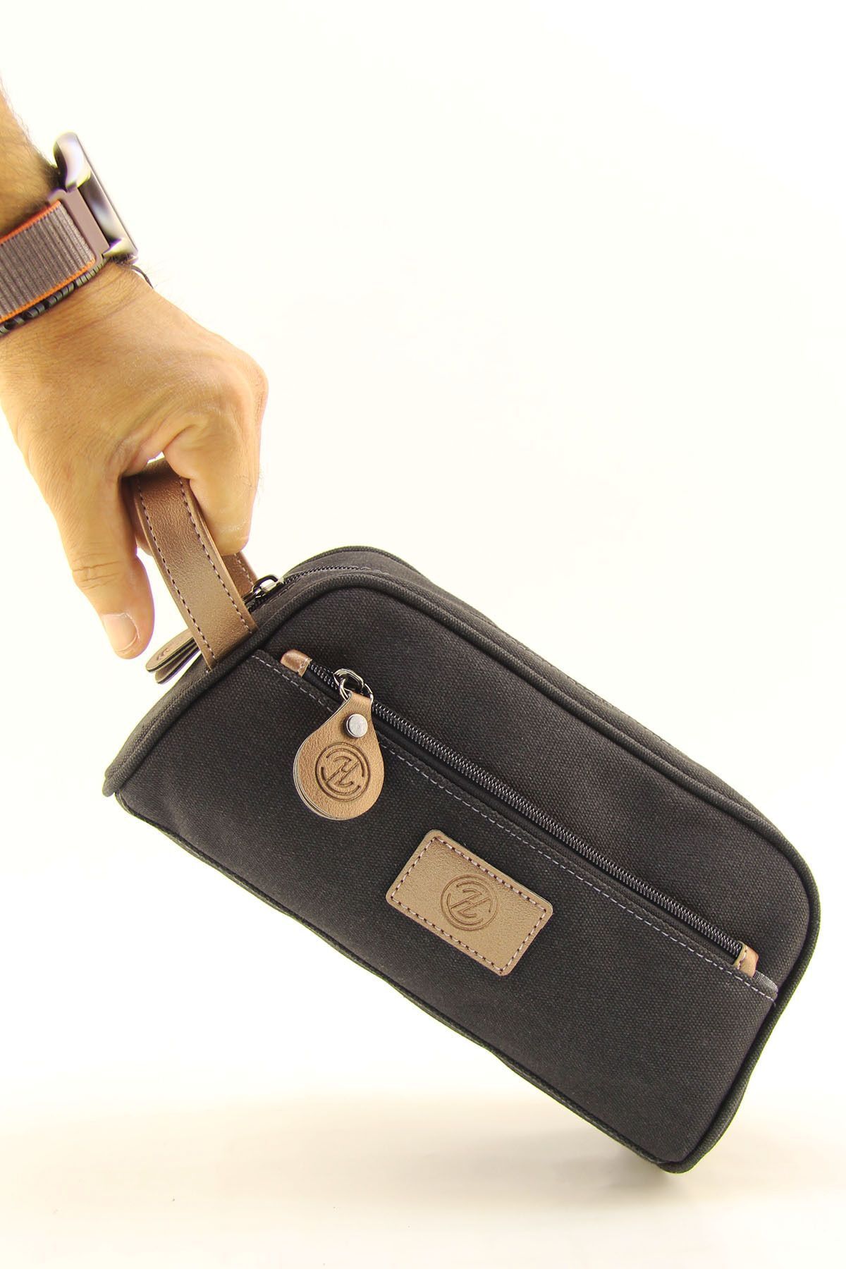 HNB Erkek Siyah Kanvas Su Geçirmez Kişisel Bakım Günlük Traş Çantası