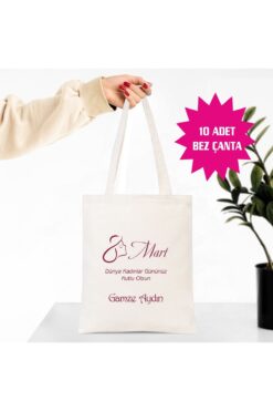 Hediyenza 8 Mart Kadınlar Günü 1 0 Adet  Bez Çanta,  Kurumsala Uygun Hediye Bez Çanta Hediyelik Omuz Çantası