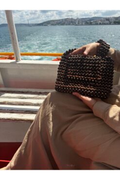 RXP KAHVERENGİ AHŞAP BONCUK KOL ÇANTASI