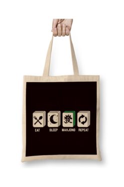 Baskı Dükkanı Eat Sleep Mahjong Player Mah-Jongg Tiles Board Game Chinese Bez Çanta Uzun Saplı