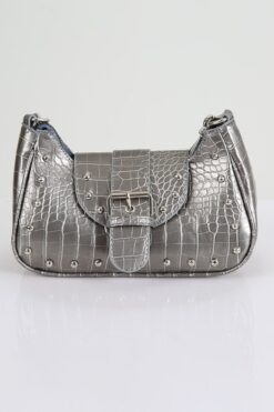 FASOLDY Bony Zımbalı Timsah Desenli Gri Kol Çantası