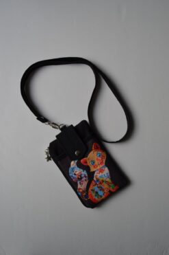 JINJI Baskılı Kedi Desenli Telefon Bölmeli Cüzdan Çantası