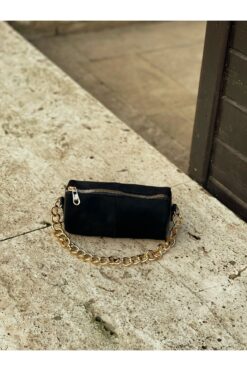 B Bag Official Mina Siyah Süet Silindir Mini Çanta