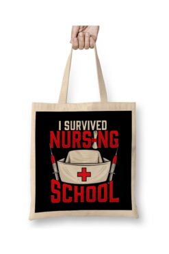 Baskı Dükkanı Cute I Survived Nursing School RN Graduation Bez Çanta Uzun Saplı