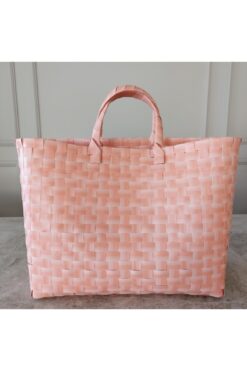 sisa.art Pazar Çantası Plastik Örme Renkli Piknik Sepeti Plaj Çanta