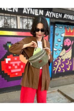 Atelier Lapina Haki (Ekru detaylı) / Doğa Astar Mumlu Kanvas Çapraz Çanta / Bel Çantası