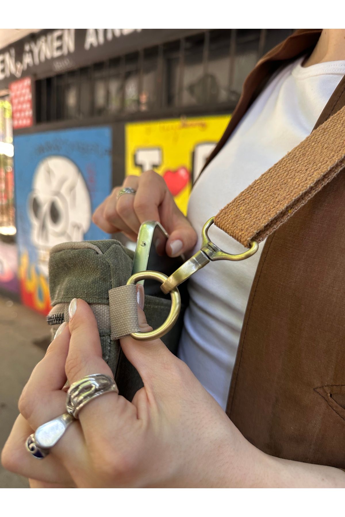 Atelier Lapina Haki (Ekru detaylı) / Doğa Astar Mumlu Kanvas Çapraz Çanta / Bel Çantası - Görsel 3