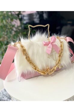 AREV BAGS Kürklü Pembe Astarlı Şeffaf El ve Omuz Çanta