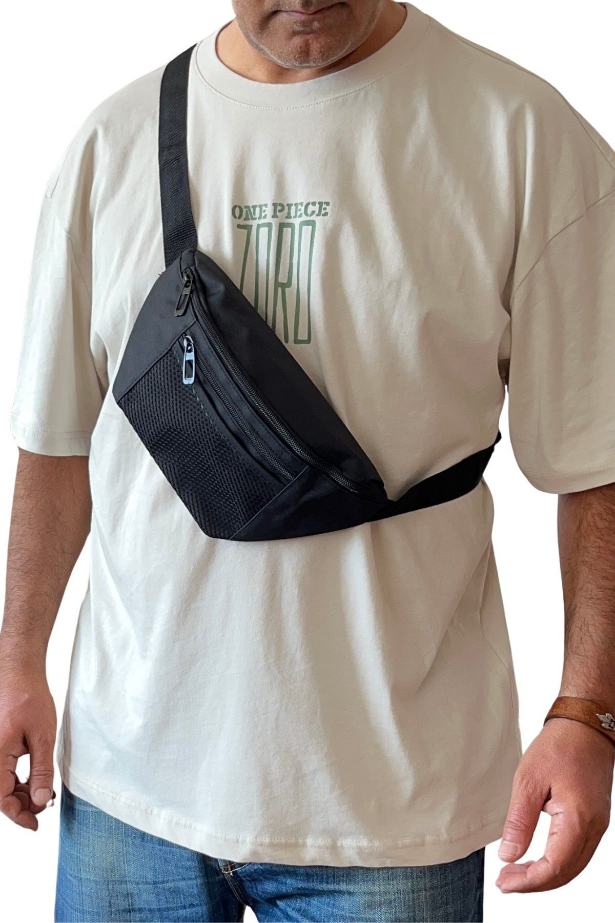 Outlet Çarşım Dört Bölmeli Erkek Bel ve Çapraz Omuz Çantası Siyah