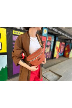 Atelier Lapina Kiremit (Haki detaylı) / Doğa Astar Mumlu Kanvas Çapraz Çanta / Bel Çantası