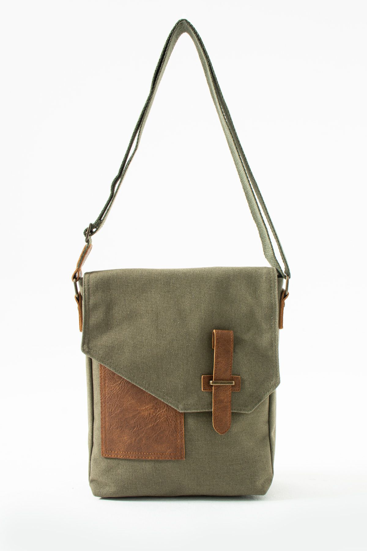 HAKKAN ÇANTA GK62 KANVAS POSTACI ÇANTASI ÇOK BÖLMELİ ÜNİVERSİTE GÜNLÜK ÇANTA MACBOOK TABLET ÇANTA HAKİ - Görsel 2