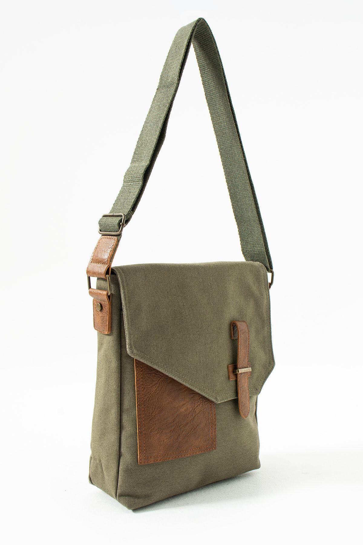 HAKKAN ÇANTA GK62 KANVAS POSTACI ÇANTASI ÇOK BÖLMELİ ÜNİVERSİTE GÜNLÜK ÇANTA MACBOOK TABLET ÇANTA HAKİ - Görsel 3