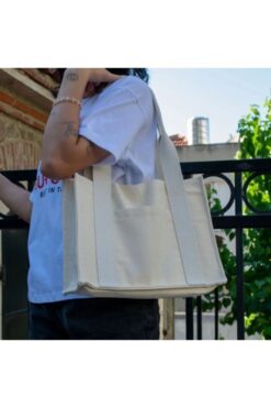 aklımdaki moda Organik Kanvas Mini Tote Canta Krem