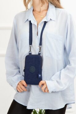 Newish Polo Cerff Leather Clup Krınkıl Su Geçirmez Telefon Bölmeli Omuz Çantası Lacivert (19x12)