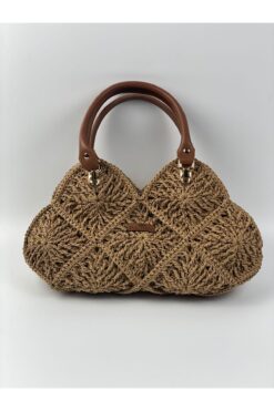 PACHİRA Kağıt İp kol çantası, Pramit Model En 38 cm.Uzunluk 24 cm.Gövde 20 cm.Sap 47 cm / Hasır