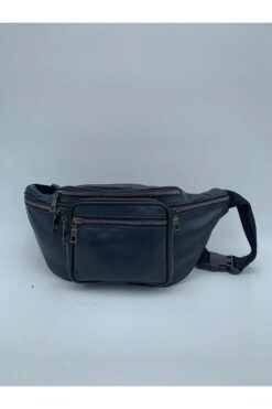 NahitaTyana Unisex Lacivert Çok Cepli Hakiki Deri Freebag Bel Çantası