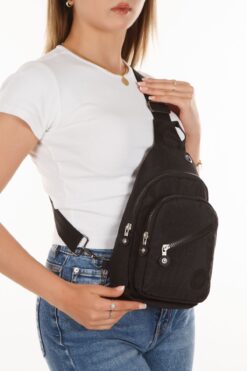 NEWISH POLO ACCESSORIES Unısex Suya Dayanıklı Krınkıl Kumaş Siyah Çapraz Omuz Çantası (GÜNLÜK,SEYAHAT,OKUL)