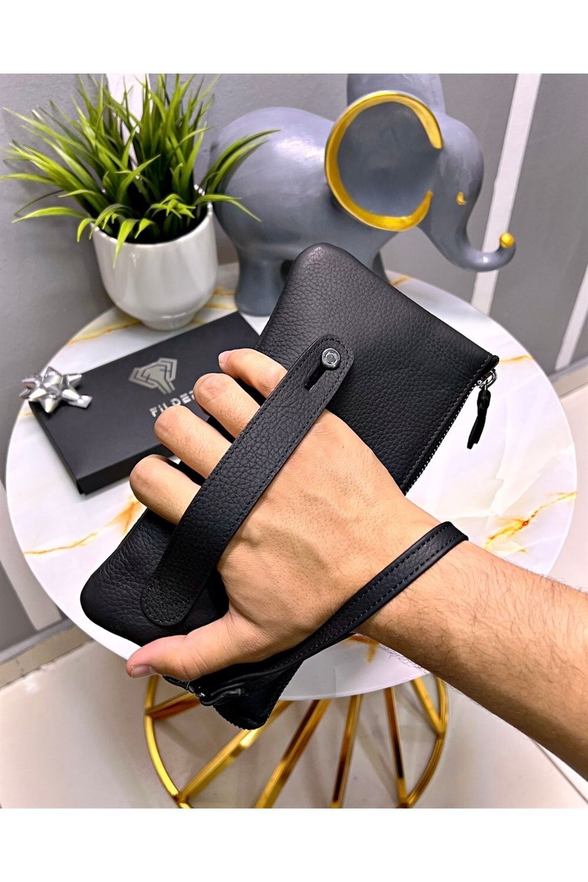 Fil Deri El Çantası Hakiki Deri El Bantlı Siyah Renk 2029 - Görsel 4
