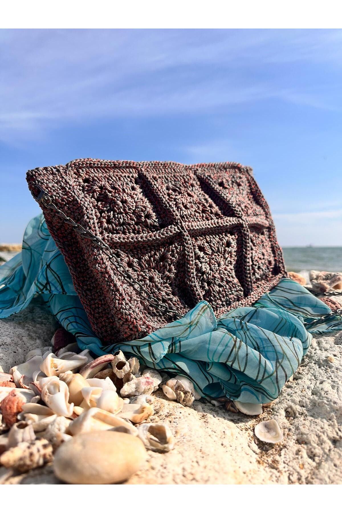 TRİA TASARIM Simli Dantel Modelli El Örgüsü Çanta