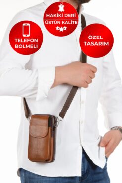 CERFF LEATHER CLUP Omuz.Boyun Askılı Hakiki Deri Delefonluk ,Kartlık