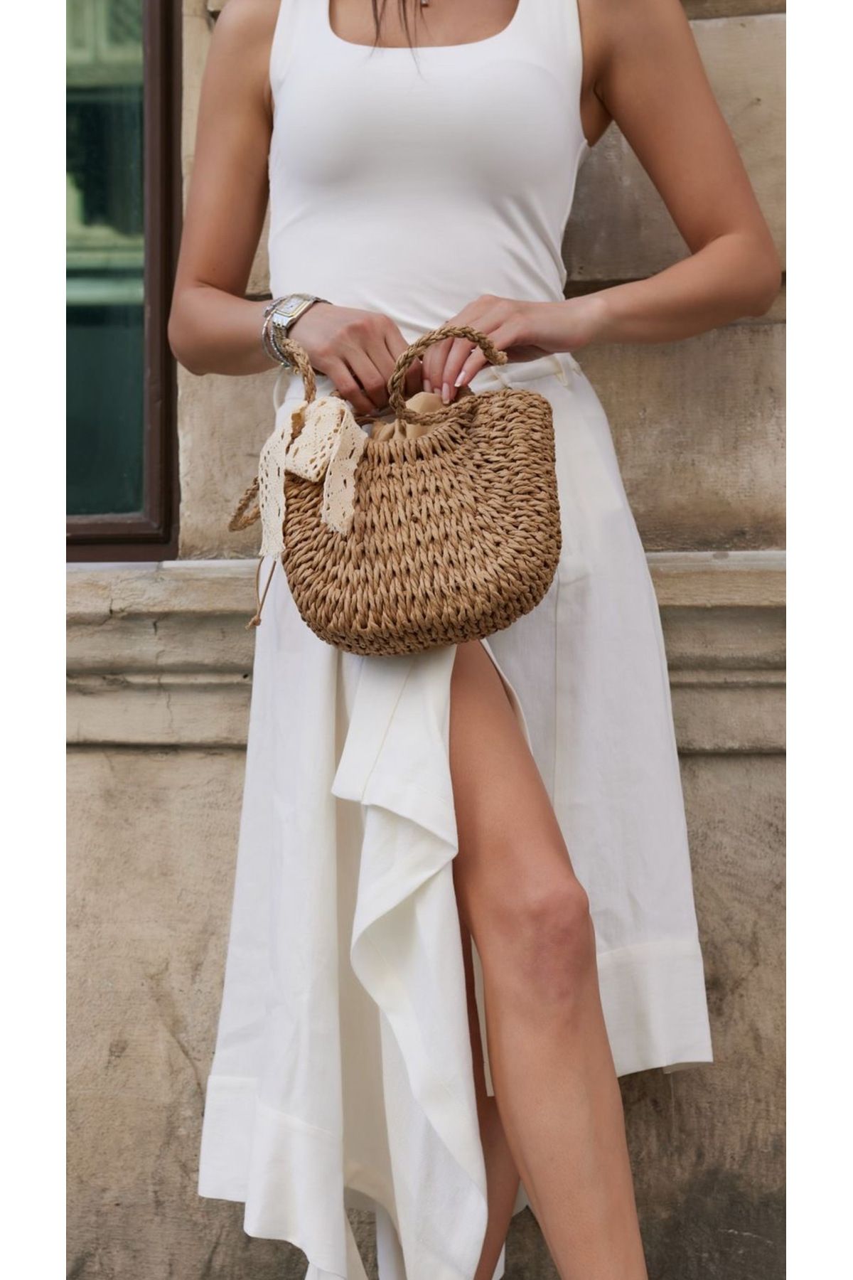 WOMANBAG El Yapımı Midi Boy Hasır Çanta ( Omuz Çantası) - Görsel 2