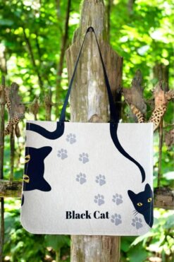Shal&Shal Dijital Baskılı Neşeli Figürlü Keçe Omuz Çantası Black Cat Karakterli Yeni Trend