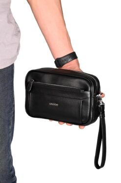 Grande 4288 Hakiki Deri Kilitli El Portföy Çantası Siyah