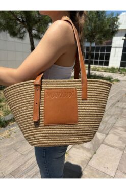 MaVaux İris Hakiki Deri İç Büzgülü Jüt Hasır Çanta