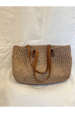 ddoo Rafta İp Omuz Çantası. Deri saplı el örgüsü çanta.