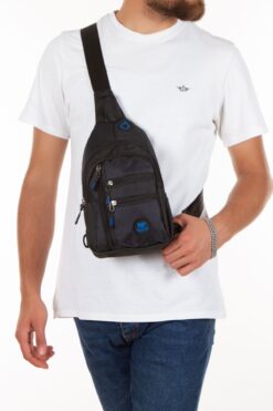 Newish Polo İmpertex Suya Dayanıklı Siyah-Mavi Kulaklık ve Usb Çıkışlı Unisex Omuz ve Bel Çantası